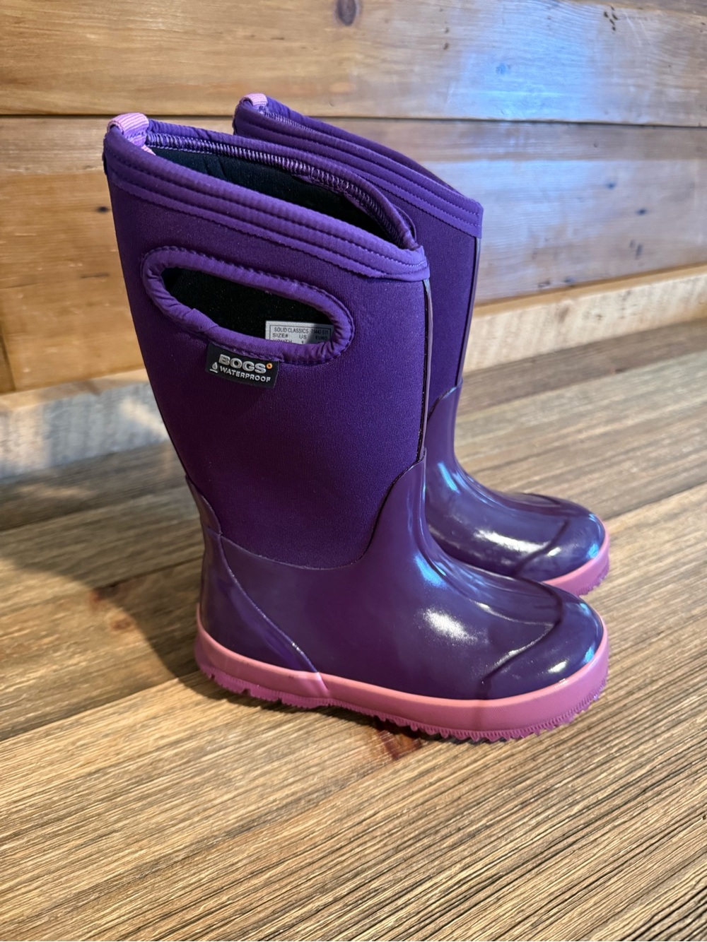 Bogs Kids Purple winter Boots with Pink Soles